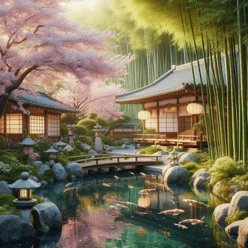 Zen Garten mit Kois -Entspannung