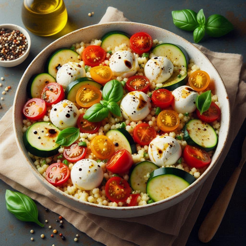 Couscous-Salat mit Mozzarella und Zucchini