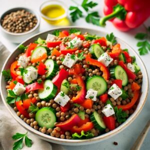 Linsensalat mit Paprika und Feta