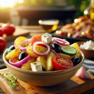 Griechischer Kartoffelsalat mit Feta der perfekte Grillbegleiter ohne Mayo