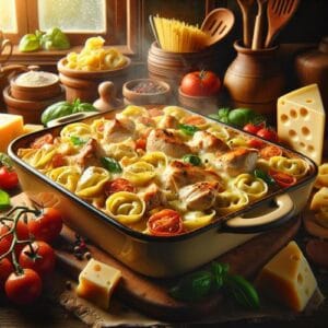 Fünf Zutaten Wunder: Schneller Hähnchen-Tortellini Auflauf für Genießer