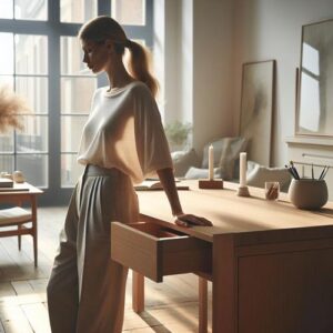 Achtsamkeit kann in kleinen Momenten geübt werden. Entdecken Sie, wie das bewusste Schließen einer Schublade Ihr Wohlbefinden steigert. Achtsamkeit, Stressabbau, Alltag, bewusst leben, mentale Gesundheit