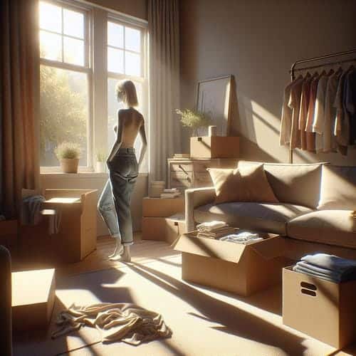 Achtsamkeit beim Umziehen: Wählen Sie bequeme Kleidung, um Stress zu reduzieren und das Umzugserlebnis zu verbessern. Achtsamkeit, Umzug, Kleidung, Stressreduktion, Wohlbefinden