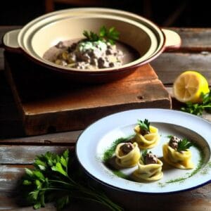 Leckere gefüllte Calamaretti und Rinderfiletstreifen