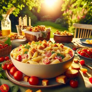 Leckerer Nudelsalat mit Caesar-Dressing für Ihr Buffet