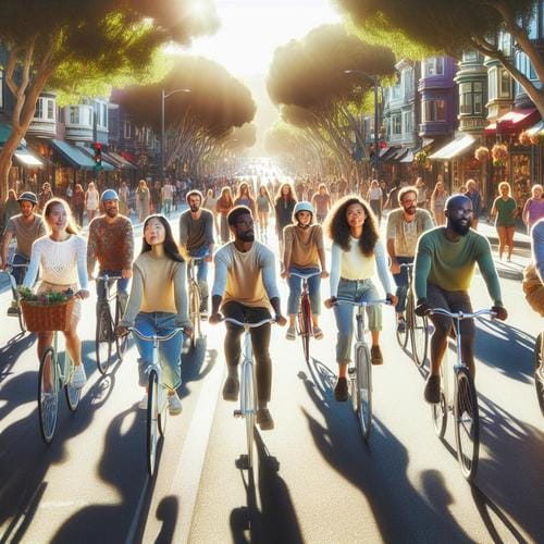 Umweltfreundlich mit dem Fahrrad unterwegs Fahrradfahren, umweltfreundliche Mobilität, Gesundheit, Nachhaltigkeit, Radfahren im Alltag