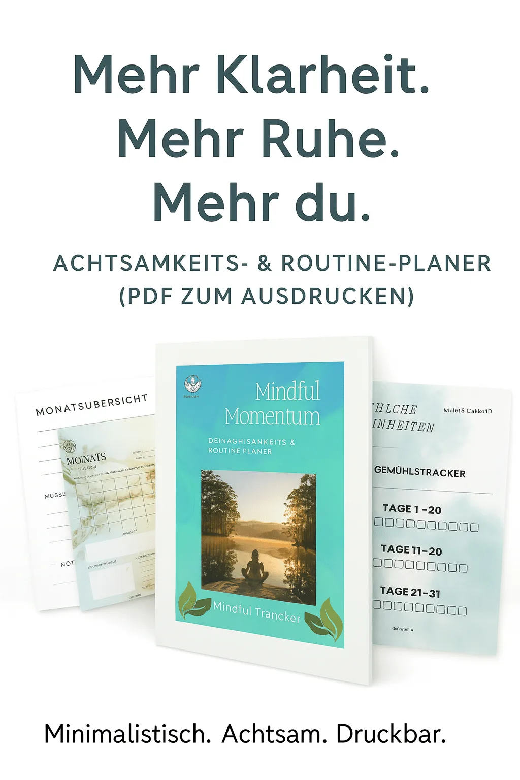 Monatsplaner Wochenübersichten Routinen‑Tracker Habit Tracker Gefühls‑Tracker Reflexionsbereiche ein ruhiges, ästhetisches Cover